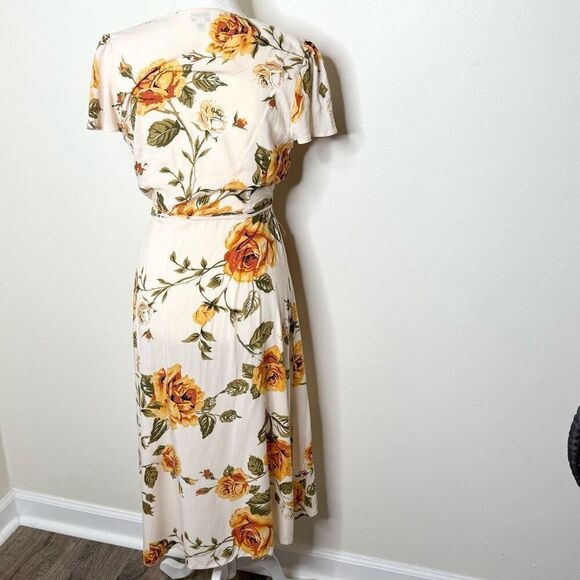 Miss Selfridge Sunflower Print Wrap Midi Dress - Women’s US 6 - Picture 2 of 9